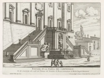 Fountain in Front of the Palazzo Senatorio on the Capitoline Hill in Rome