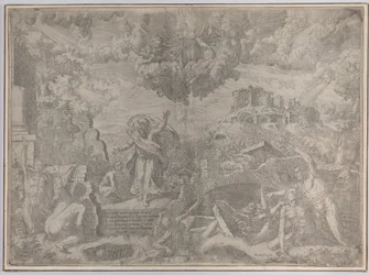 The Vision of Ezekiel, with the Dead Rising and Putting on Their Flesh, God the Father Above, 1579