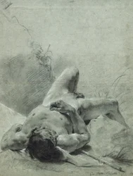A Nude Youth Sprawled on His Back, Upon a Bank, Lying on a Standard