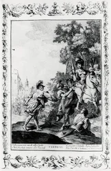 Duel between Ottone and Tancredi in presence of Clorinda, canto VI, Jerusalem delivered