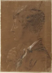 Profile Head of a Youth Holding a Staff
