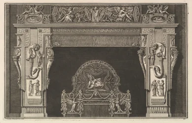 Chimneypiece: Frieze of Trophies and Winged Victories on the Lintel