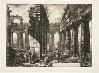 Interior view of the remains of one of the pronaoi of the Temple of Neptune which faces inland, from Different views of Paestum
