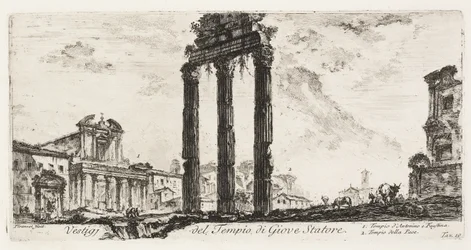 Ruins of the Temple of Jupiter Stator [Jupiter the Supporter]. 1. Temple of Antoninus and Faustina. 2. Temple of Peace, Plate 10 from Some Views of Triumphal Arches and Other Monuments