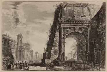 The Arch of Titus with the Casino Farnese on the Left (etching)