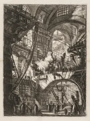 The Prisons: A Perspective of Arches with a Smoking Fire in the Center