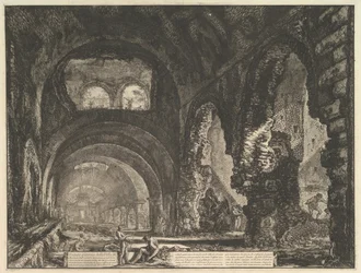 The so-called Villa of Maecenas at Tivoli. Interior with two figures, ca. 1764