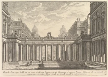 View of a Courtyard with a Loggia, Fountains, Statues, and Other Ornaments