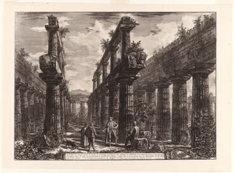 View of the Remains of the Two Rows of Columns in the Temple of Neptune which Originally Formed the Colonnades Along the Sides of the Cella, and Supported the Uppermost Part of the Roof, from Different Views of Paestum