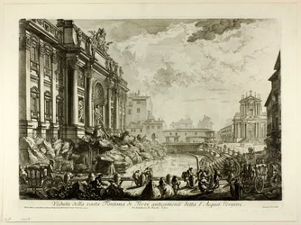 View of the large Trevi Fountain formerly called the Acqua Vergine, from Views of Rome