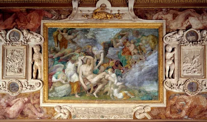Fresco of the 5th South Travee of Galerie Francois I at the Castle of Fontainebleau