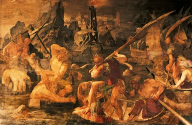 Naval combat, fresco Gallery of Francis I, Chateau de Fontainebleau (a World Heritage Site by UNESCO)