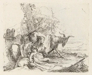 A Nymph with a Small Satyr and Two Goats, from Various Capriccios