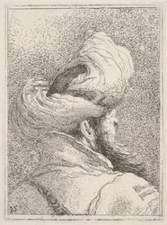 Bearded Man Wearing a Turban, Depicted in Bust Length from Behind in Three-Quarters View
