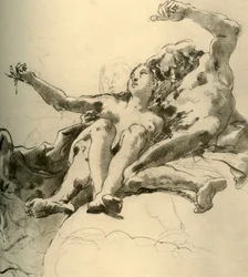 Elderly Man beside a Young Woman Who Points Up to the Sun