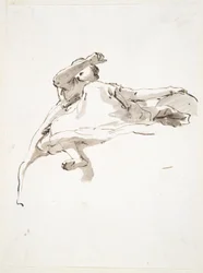 Reclining Female Figure, Left Hand Resting on Globe, Right Arm Raised in Front of Face, Seen from Below