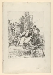 Seated magician, boy and four figures from the Scherzi di Fantasia