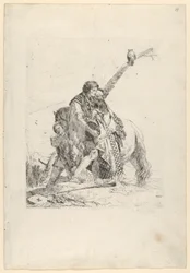 Three Men standing beside a Horse