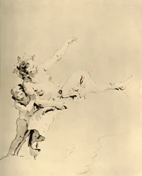 Woman Resting on Clouds and Supported by a Cupid