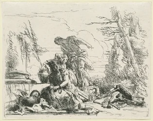 Women and Men Regarding a Burning Pyre of Bones