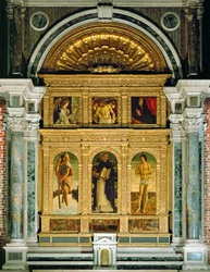 Annunciation and Pieta, Saint Christopher, Saint Dominic and Saint Sebastian, Predella: Miracles of Saint Vincenzo Ferreri