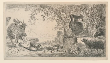 Pan Sitting Opposite a Vase