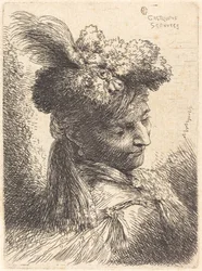 Young Man Wearing a Fur Headdress with a Headband, Facing Right