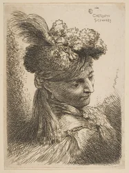 Young Man Facing Three Quarters Right Wearing a Fur Headdress with a Plume, Jewel, ca. 1645-50