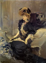 Belle Époque: “The Visit” Elegant young woman in evening dress.