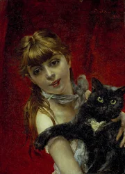Girl with black cat, c.1885