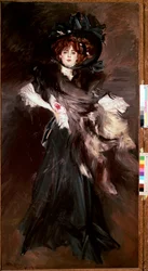 Portrait of Mademoiselle Lantelme. Young woman dressed in black Belle Époque fashion, 1907. 227 x 118 cm. Rome, Galleria Nazionale d