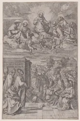 Ecclesiastics in a Landscape Writing, Others in the Heavenly Realm Above