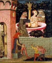 Stories of Susanne, circa 1450, front panel of painted chest (detail)