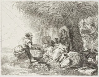Joseph Adoring the Child While Two Angels Sing, Plate Nineteen from The Flight into Egypt