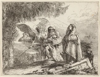 The Flight, Holy Family Walking with Angel