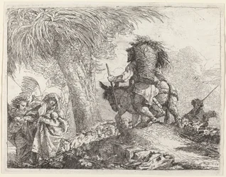 The Flight, Joseph at Right and Mary and Angel at Left