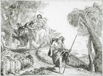 The Holy Family Descending a Forest Path, Near a Flock and Some Shepherds