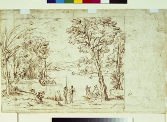 Landscape with figures on a riverbank