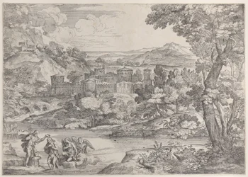 The Baptism of Christ at lower left, within a landscape