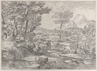 Three Boys in a Landscape with a Town in the Background