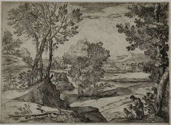 Woman, Her Child, and a Standing Man in a Landscape