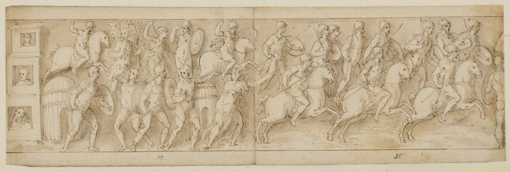 Three Sedan Chairs; the Romans Attack a Chief’s Dwelling; the Romans Marching Back to Camp