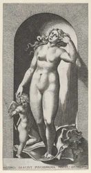 Plate 10: Venus in a niche, standing on a conch shell, with Cupid to her right