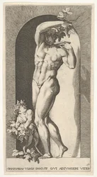 Bacchus Standing in a Niche, Holding Grapes Over a Plate, Accompanied by an Infant