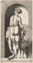 Plate 4: Juno standing in a niche, viewed from behind, stroking a peacock to her right, 1526