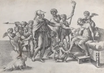The marriage of Alexander and Roxana, Alexander surrounded by putti, offering a crown