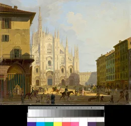 View of Piazza Duomo in Milan, Italy (Cathedral Square in Milan) Painting by Giovanni Migliara (1785-1837) 1828 Private Collection