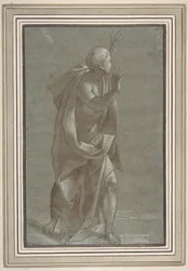 Standing Male Draped Figure with His Hands Raised, 1565-71