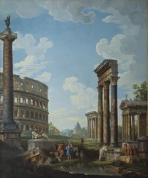 A Capriccio with Figures Among Roman Ruins Including the Arch of Constantine and the Pantheon