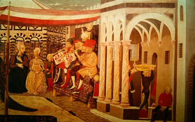 Frontal from the Adimari Cassone depicting a wedding scene in front of the Baptistry, c.1450